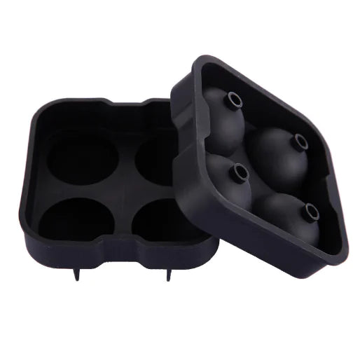 Black 4-Cavity Silicone Ice Ball Maker Tray