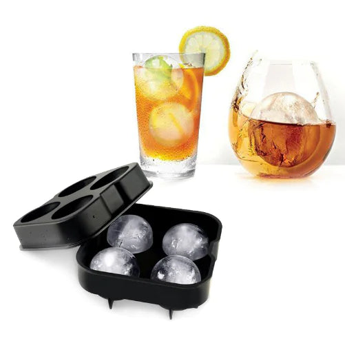 Black 4-Cavity Silicone Ice Ball Maker Tray