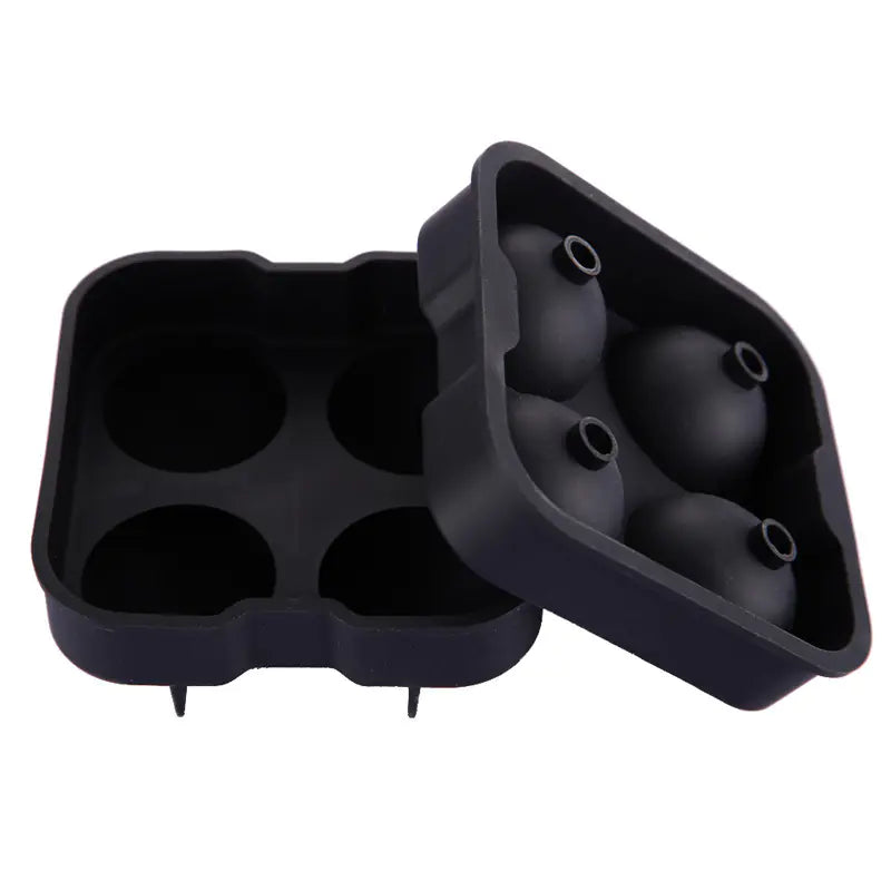 Black 4-Cavity Silicone Ice Ball Maker Tray