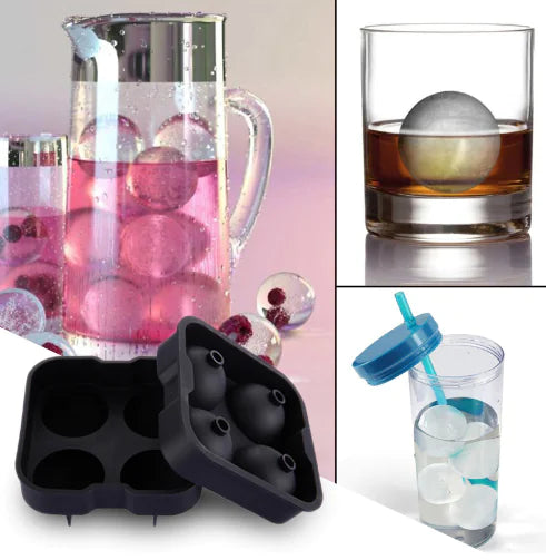Black 4-Cavity Silicone Ice Ball Maker Tray