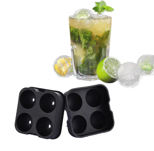 Black 4-Cavity Silicone Ice Ball Maker Tray