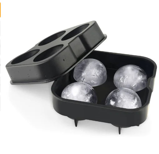 Black 4-Cavity Silicone Ice Ball Maker Tray